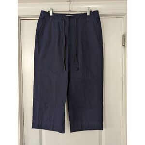Talbots Signature Cropped Wide Leg Pants women's size 8 navy blue surplus cotton